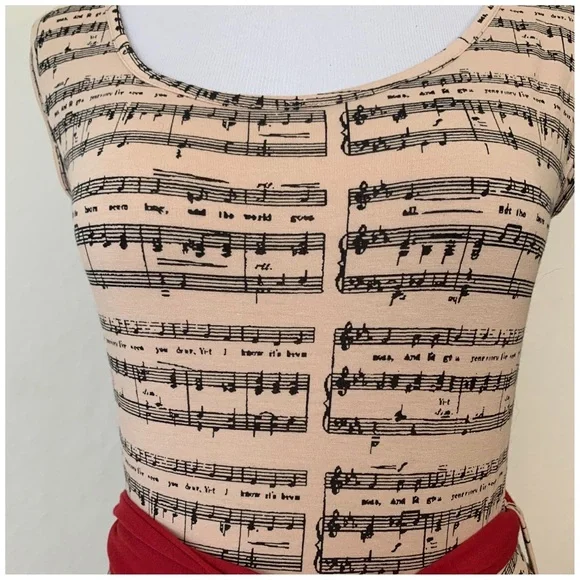 Effie’s Heart Symphony music notes belted tie waist dress women’s size small - Picture 3 of 5